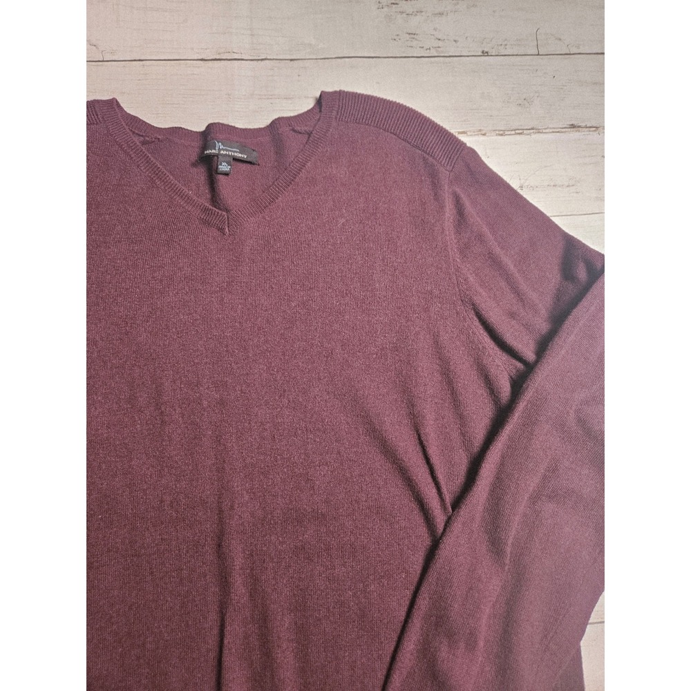 Marc Anthony Luxury Blend Mens XL‎ Burgundy Cotton Cashmere V-Neck Sweater